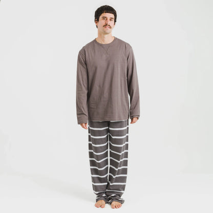 Pijama masculino longo de algodão listrado em malha nova Topo