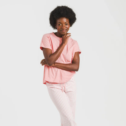 Pijama largo algodón mujer manga fluida Raya Kodac marsala