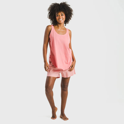 Pijama curto de algodão coral vibrante