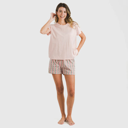 Pijama feminino Villa Rosa de algodão fluido com mangas curtas