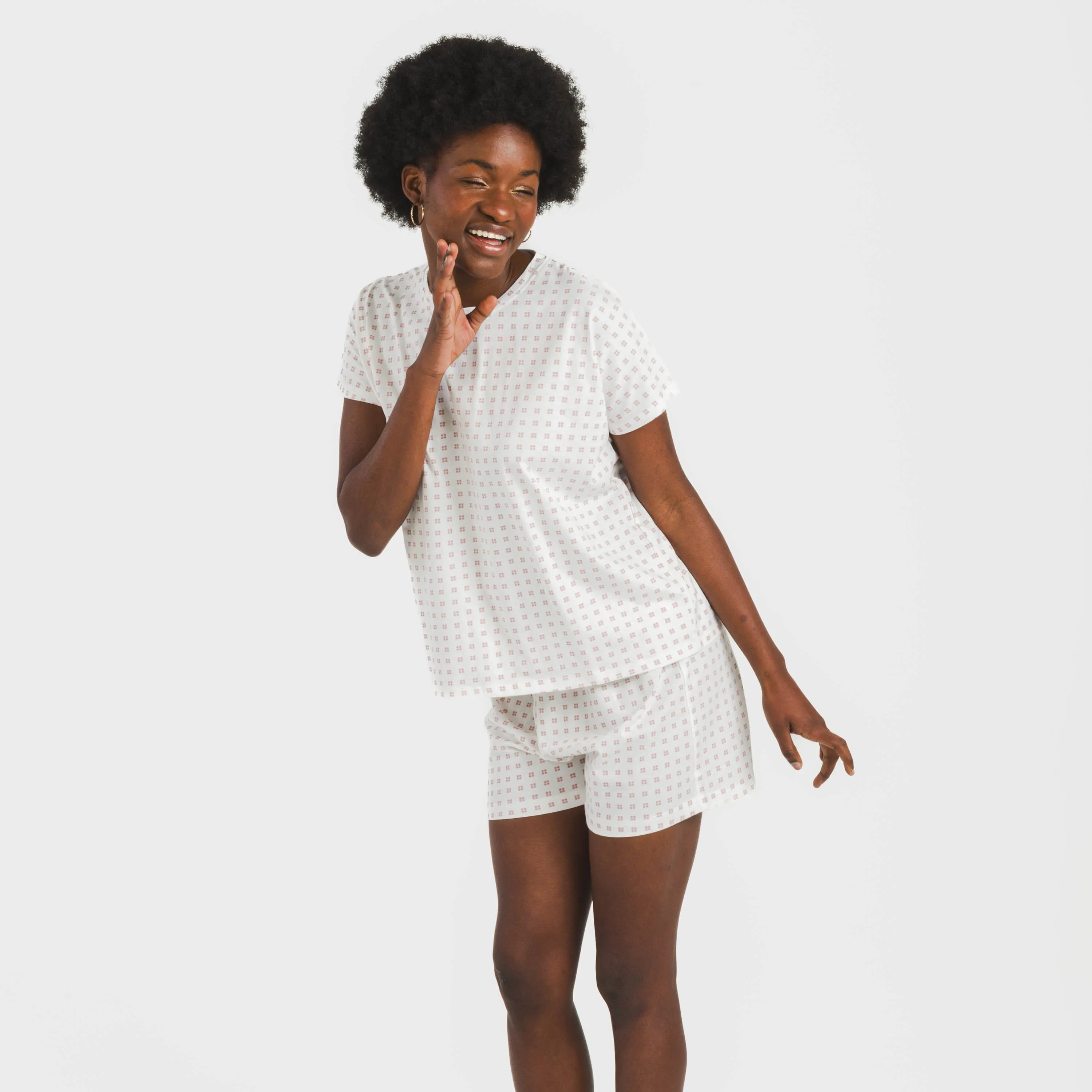 Pijama feminino de algodão de manga curta Klaus marsala