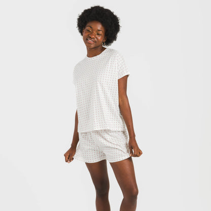 Pijama feminino de algodão de manga curta Klaus marsala