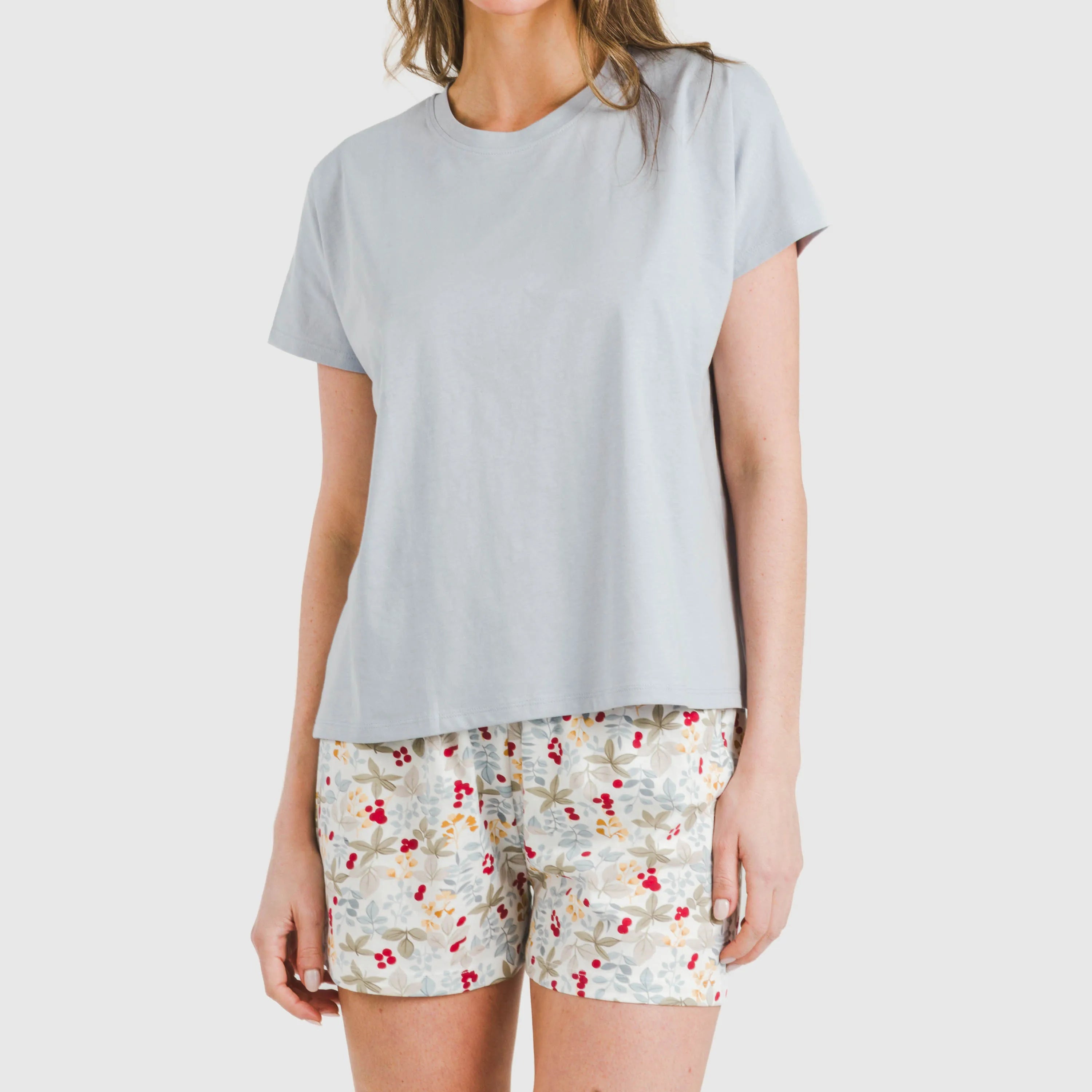 Pijama feminino Vienna de algodão, manga curta, cor índigo.