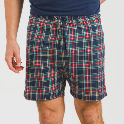 Pijama curto masculino de algodão, xadrez azul Zephyr