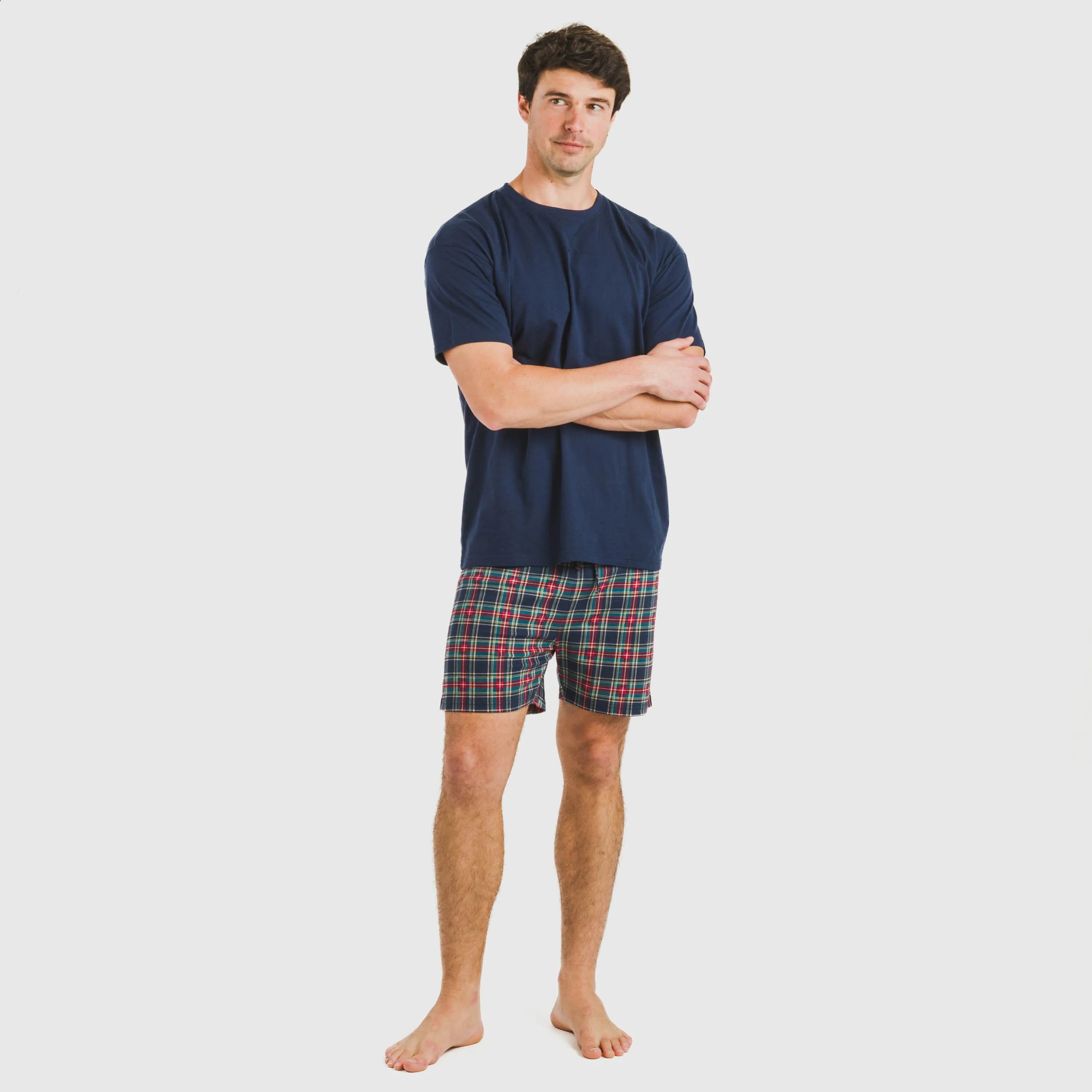 Pijama curto masculino de algodão, xadrez azul Zephyr