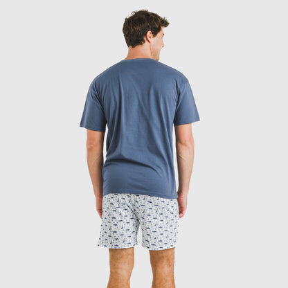 Pijama curto masculino Saachi em algodão, azul