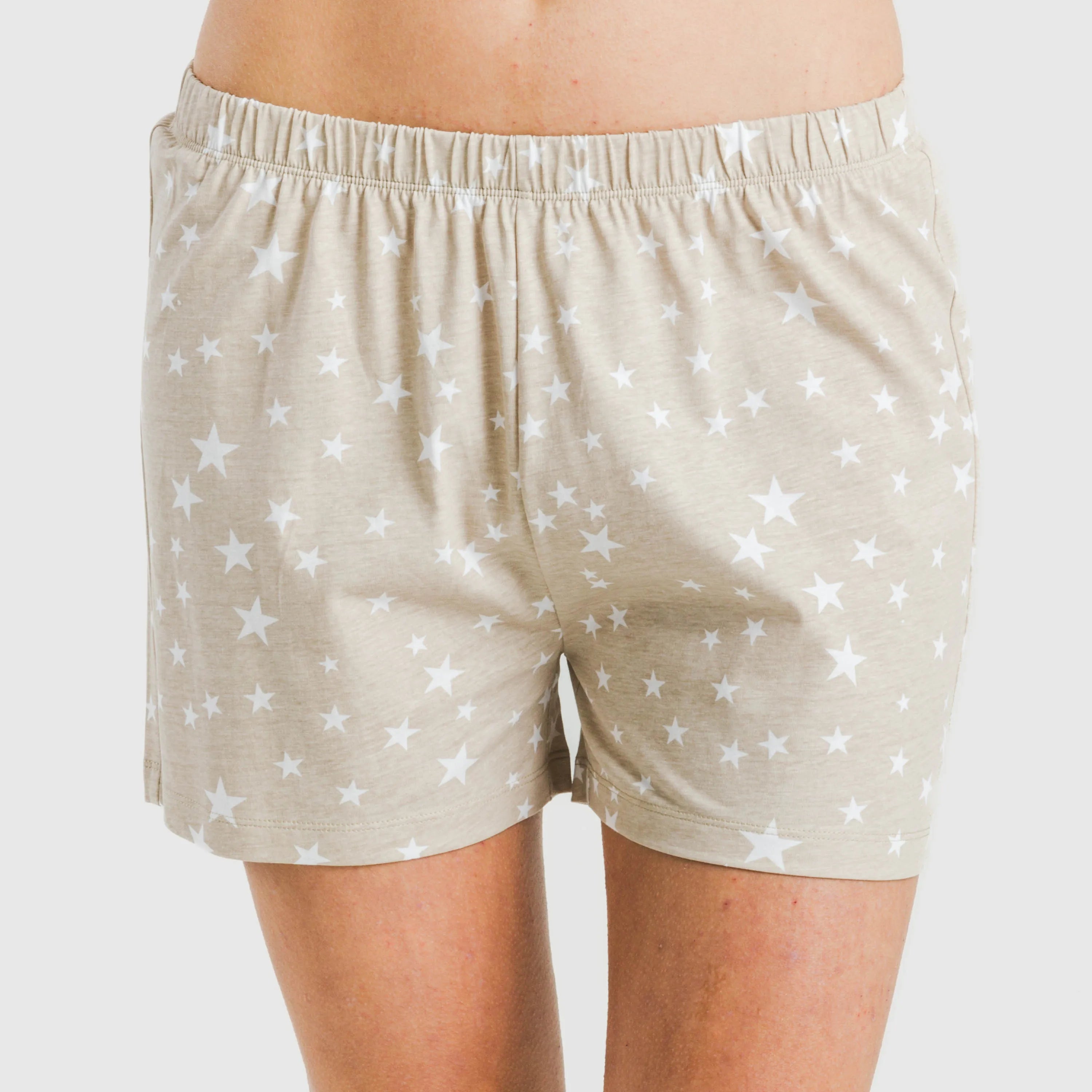 Pijama feminino de algodão com mangas curtas, "Little Star Sand"