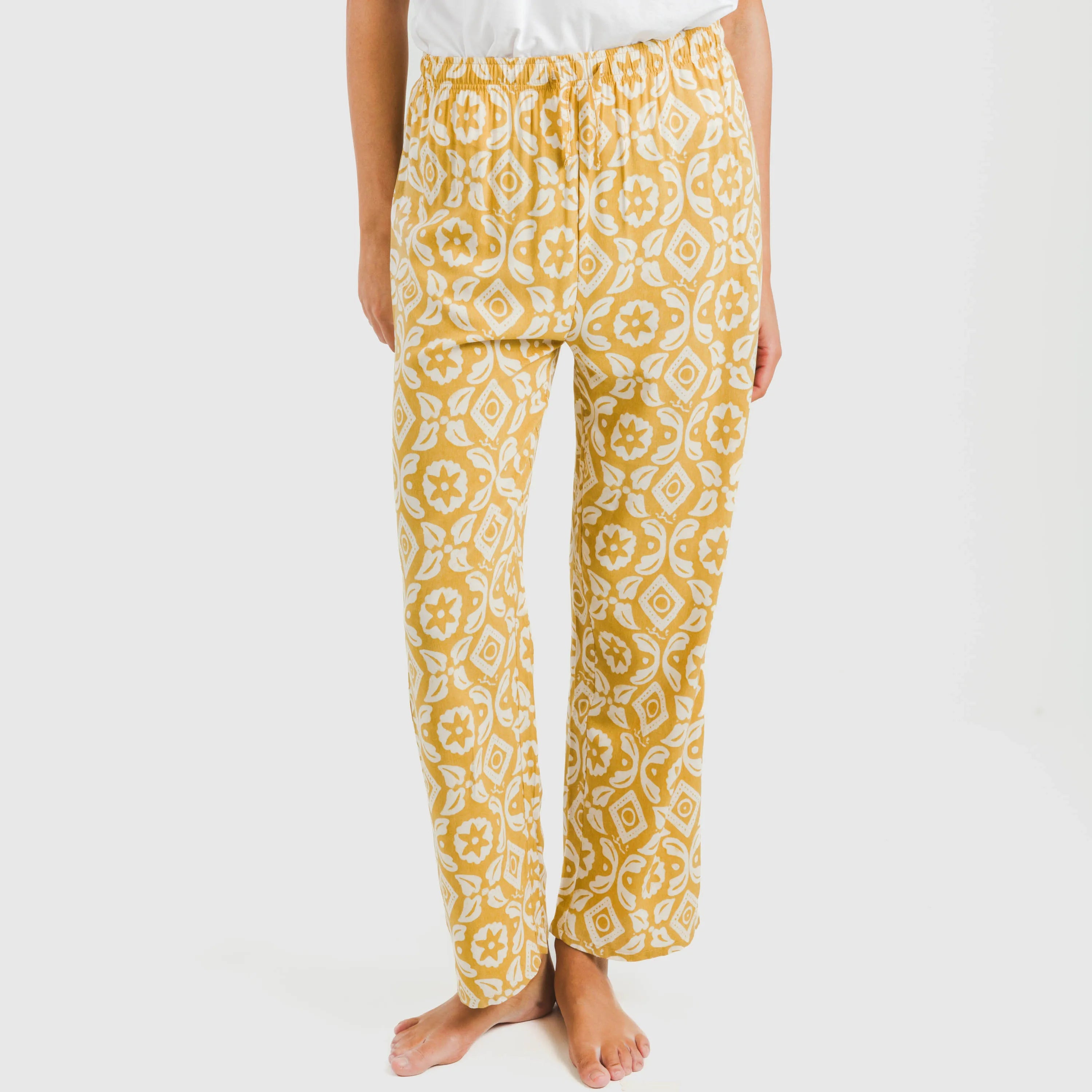 Calças viscosa Calsita mostarda