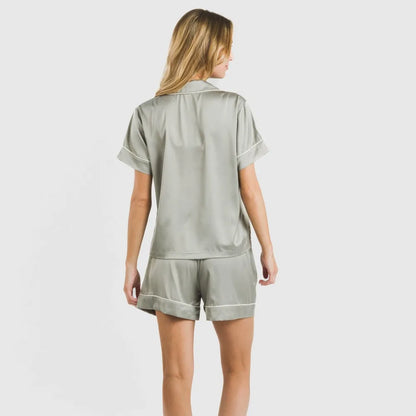 Pijama curto de cetim liso de manga curta para sexta-feira