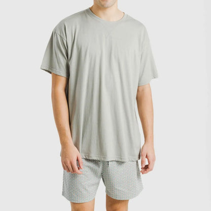 Pijama curto de algodão verde-esmeralda para homens