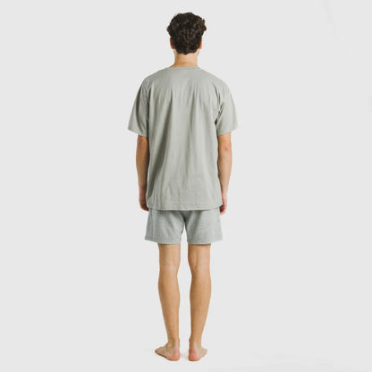 Pijama curto de algodão verde-esmeralda para homens