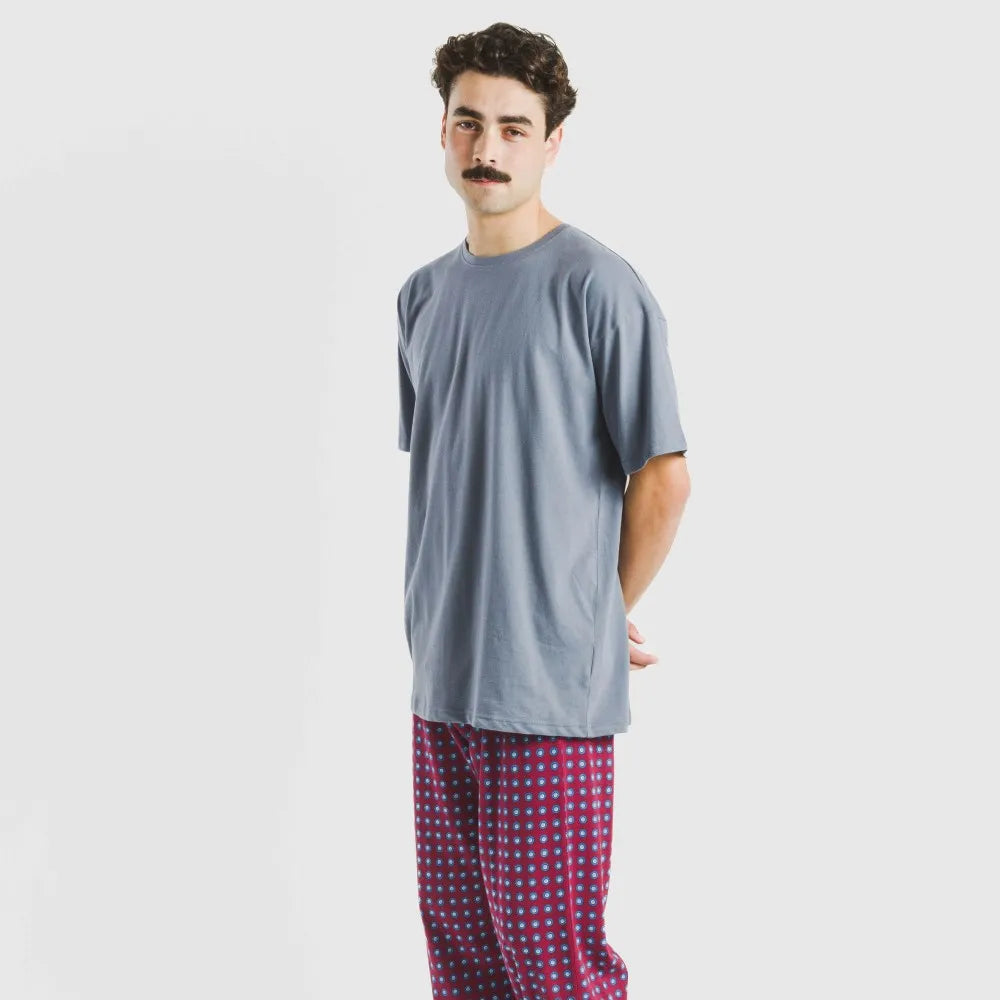 Pijama comprido de algodão de manga curta masculino Gladiolo Indigo