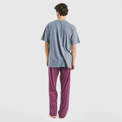 Pijama comprido de algodão de manga curta masculino Gladiolo Indigo