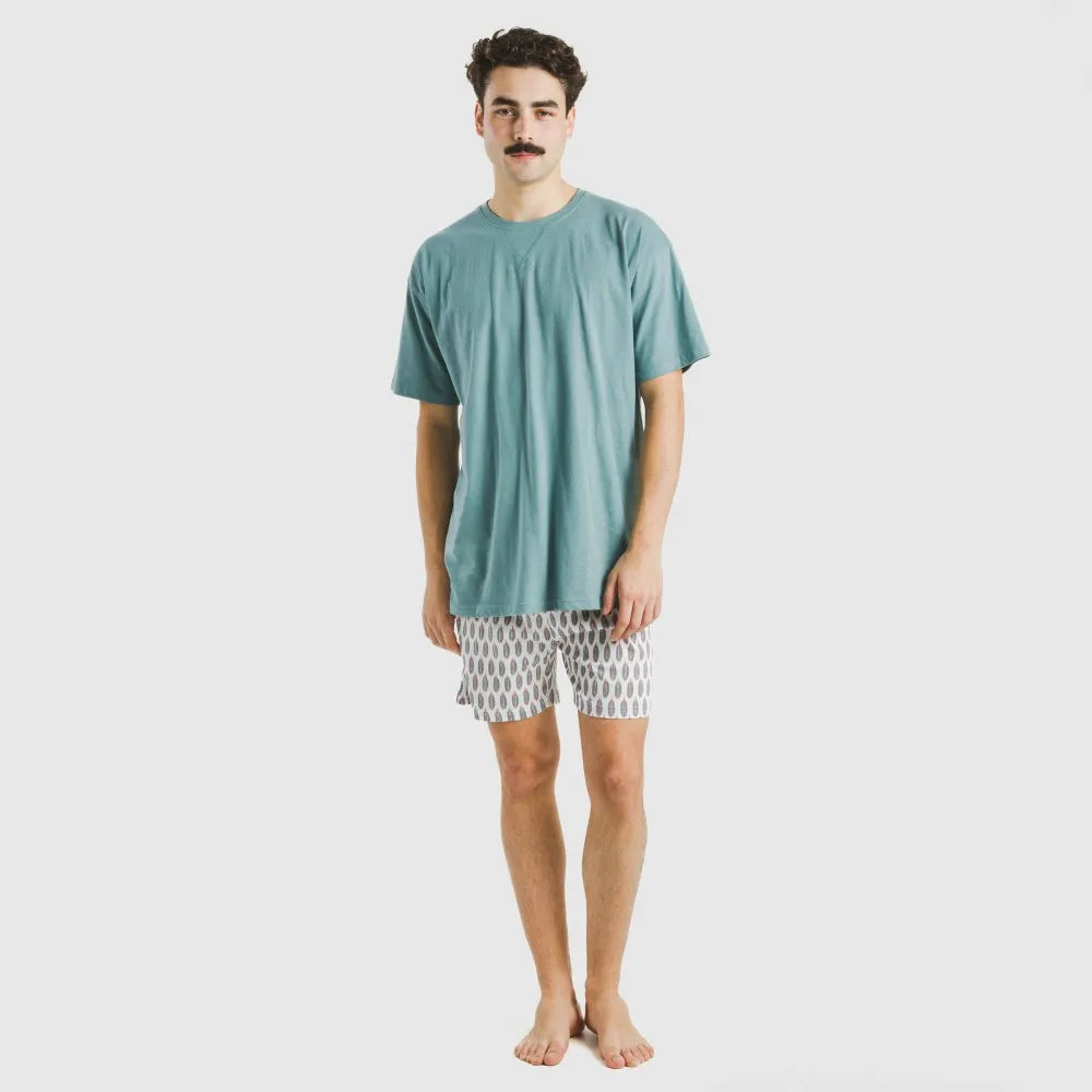 Pijama curto masculino Arpani, em algodão verde francês.