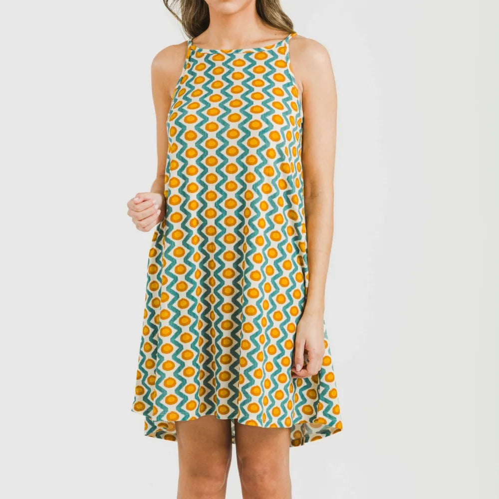 Vestido curto Naya em crepe azul-turquesa com alças