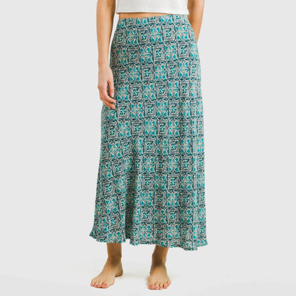 Falda midi viscose bambula Malura agua marina