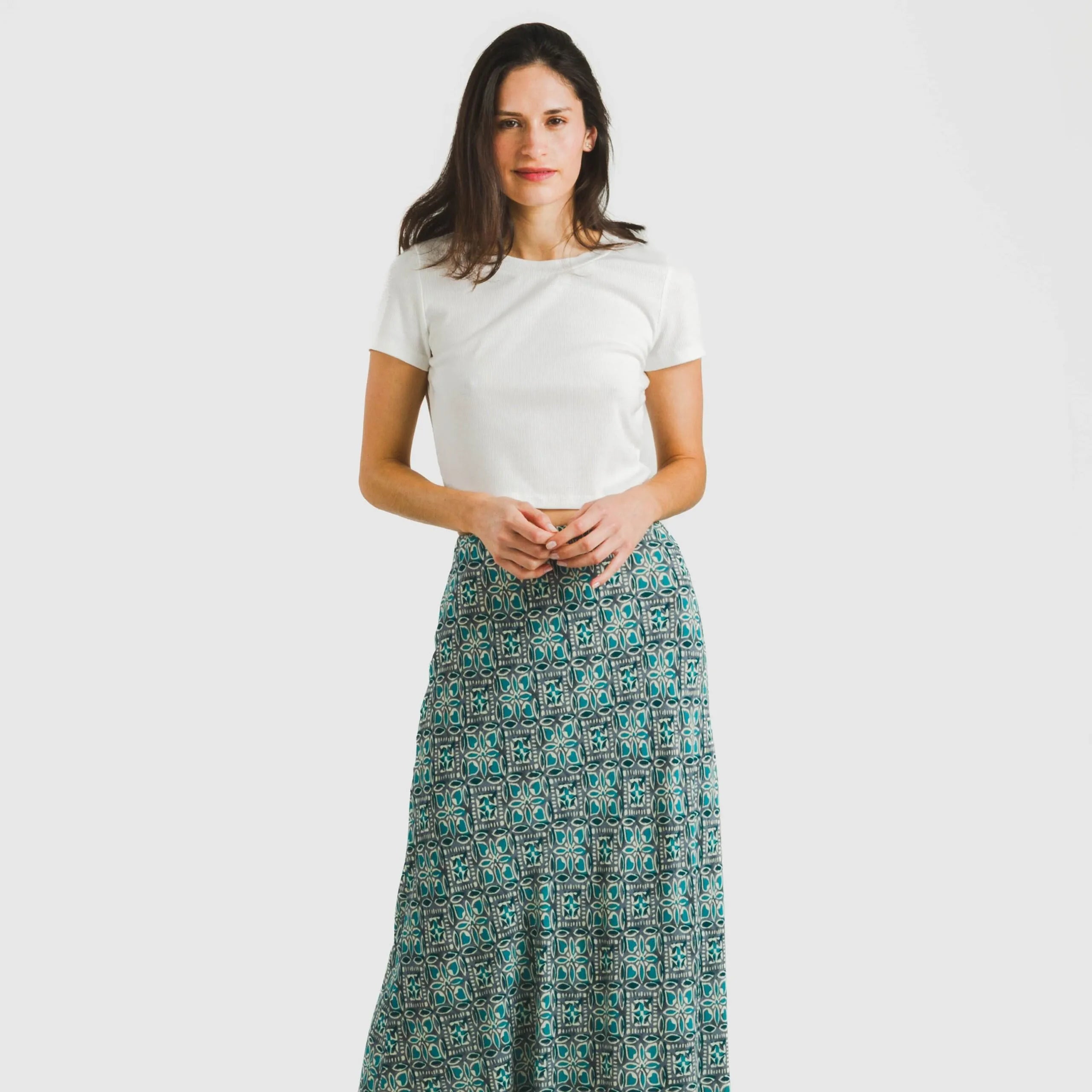 Falda midi viscose bambula Malura agua marina