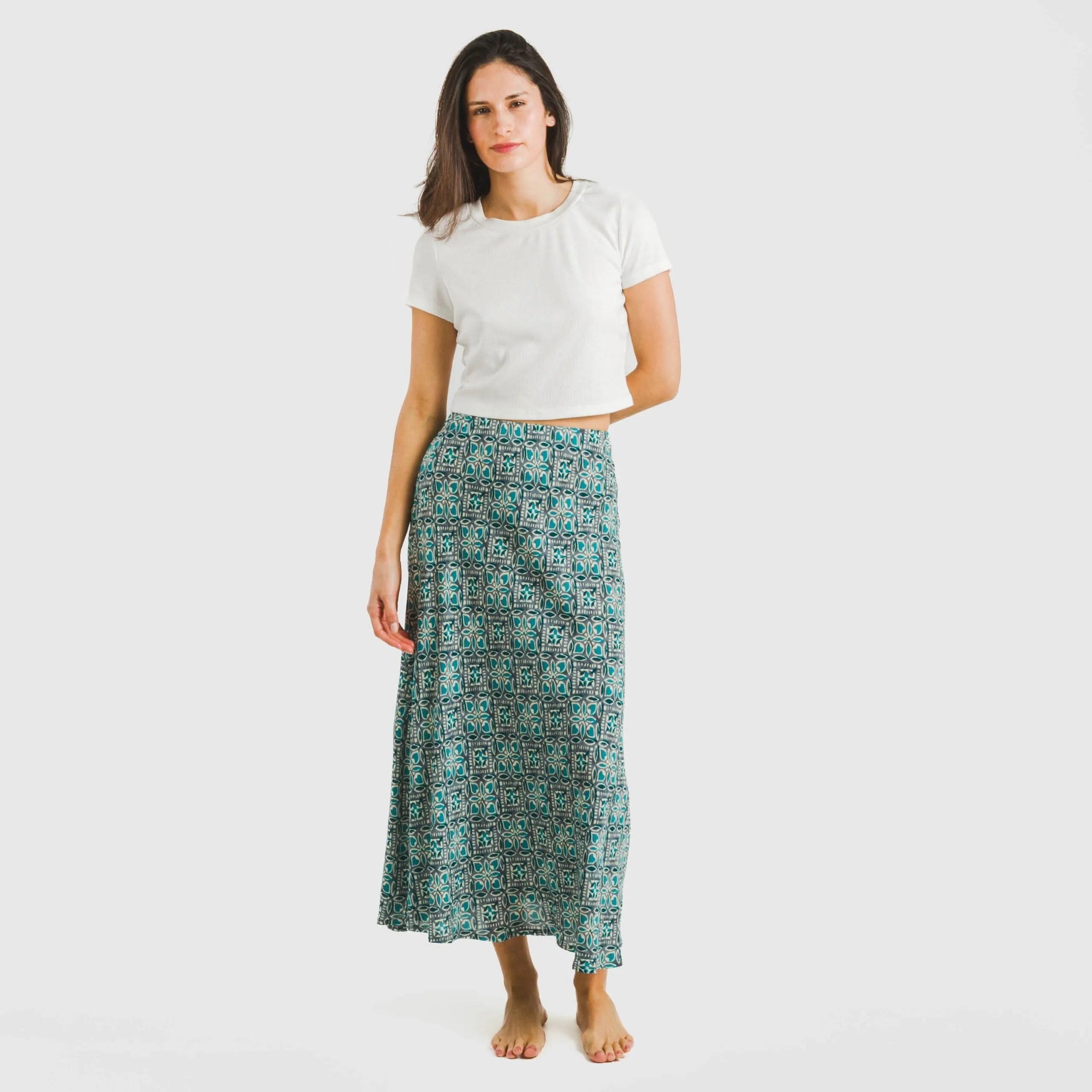 Falda midi viscose bambula Malura agua marina