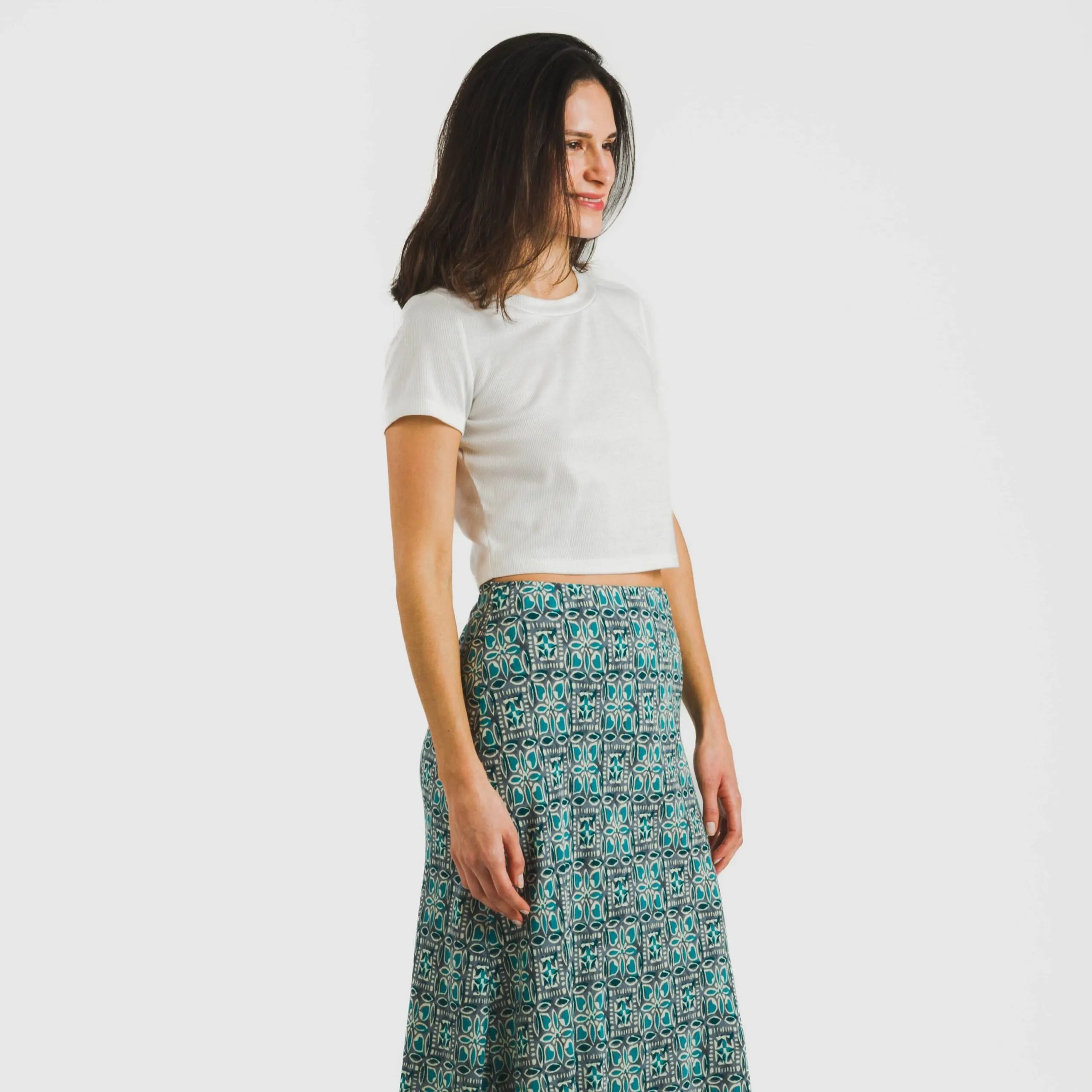 Falda midi viscose bambula Malura agua marina