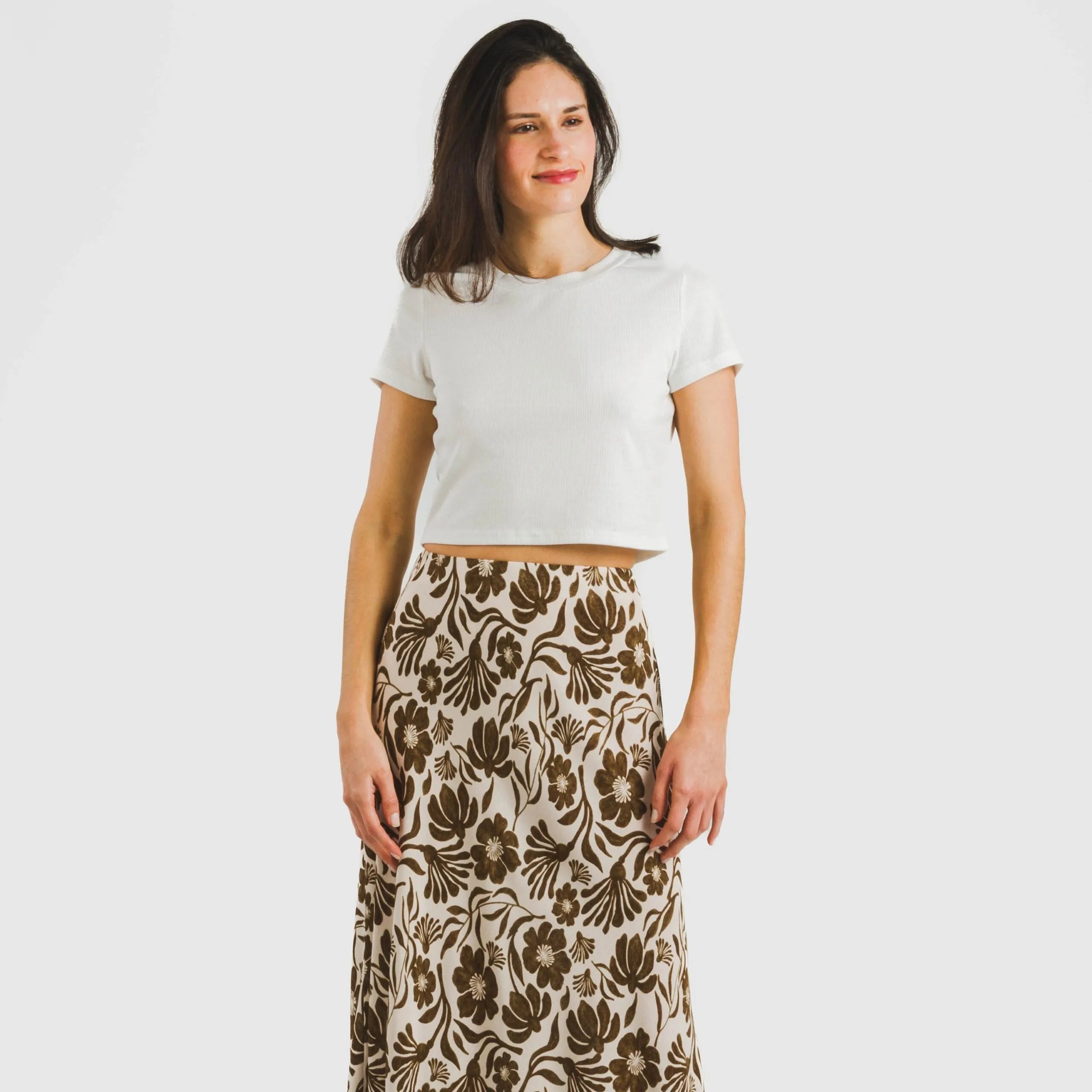 Saia midi Alexis em viscose marrom