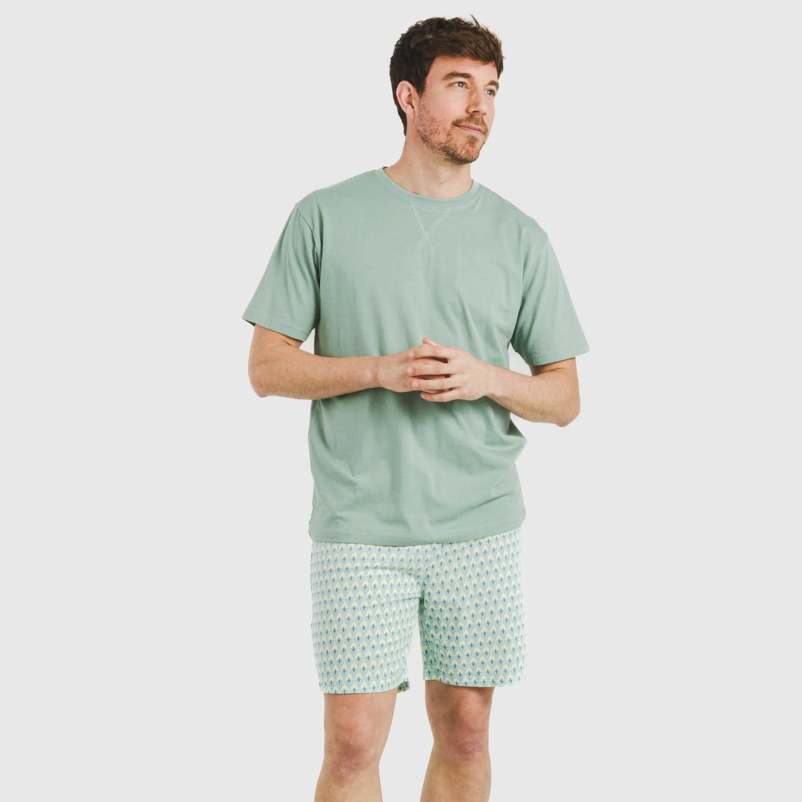 Pijama curto masculino de algodão, verde Olympus francês