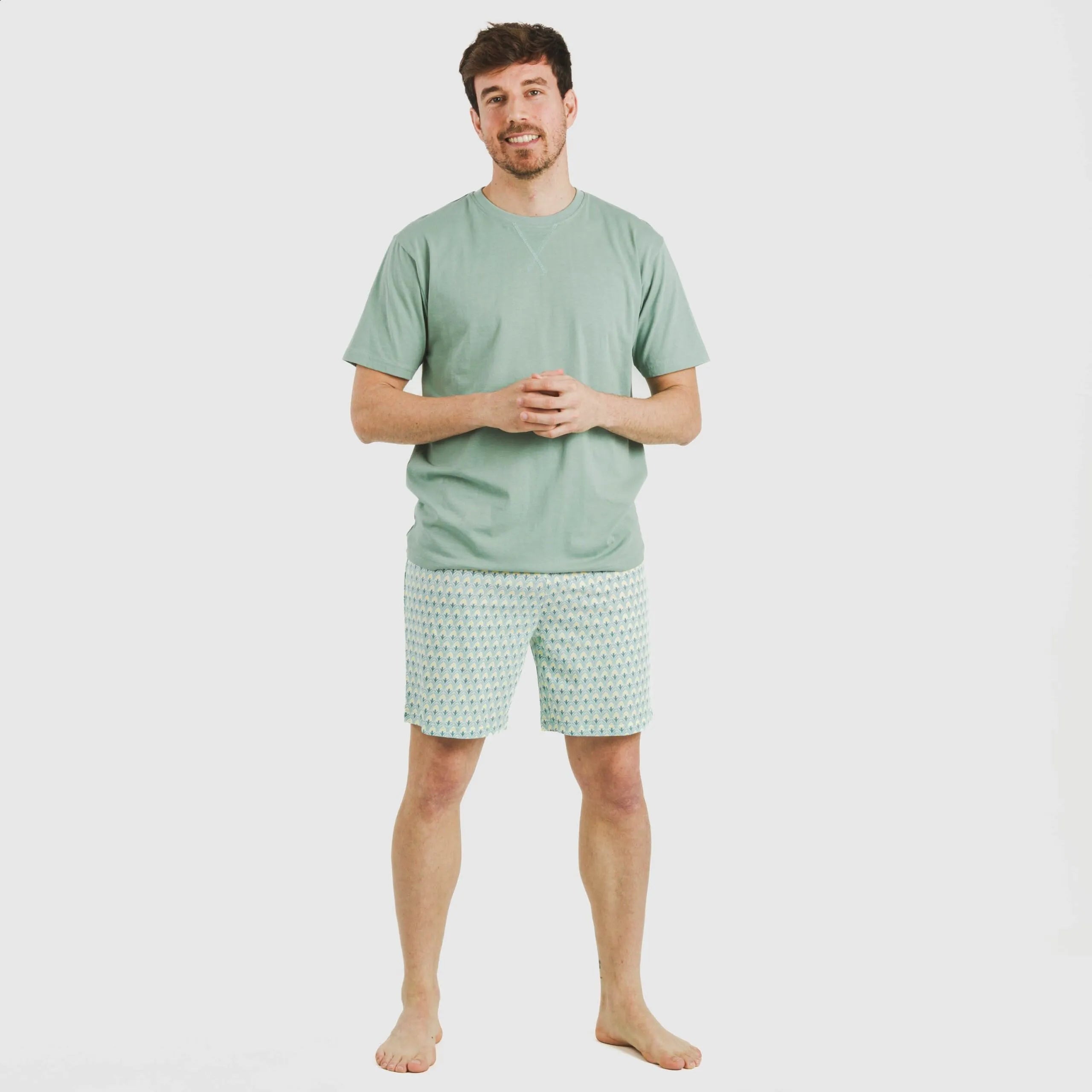 Pijama curto masculino de algodão, verde Olympus francês