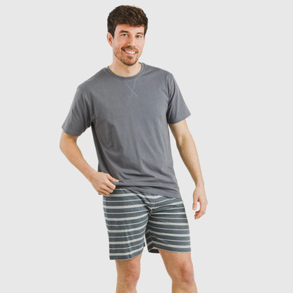 Pijama curto masculino de algodão, Gastur com listras índigo.