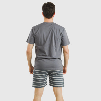 Pijama curto masculino de algodão, Gastur com listras índigo.