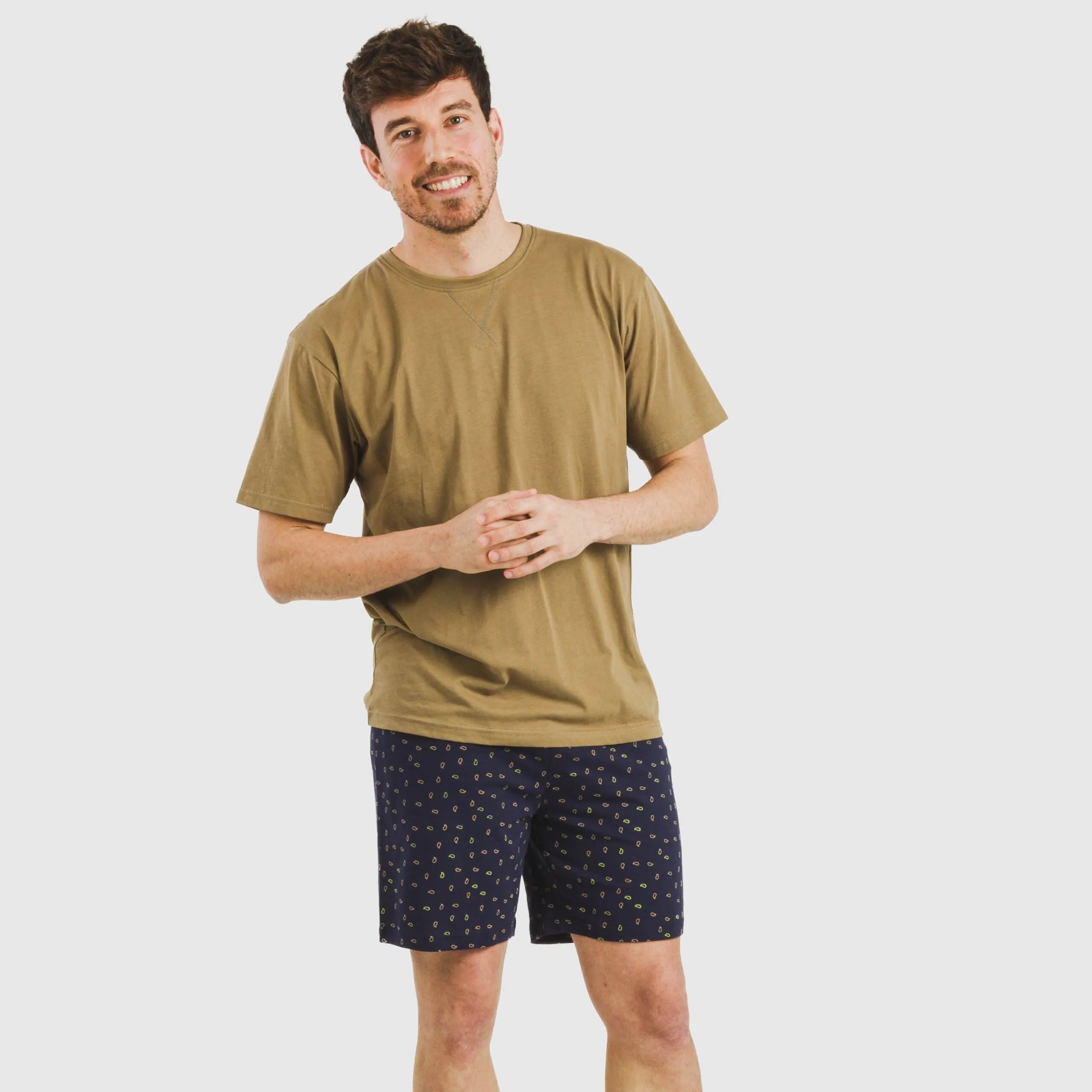 Pijama curto masculino Oggy de algodão, cáqui