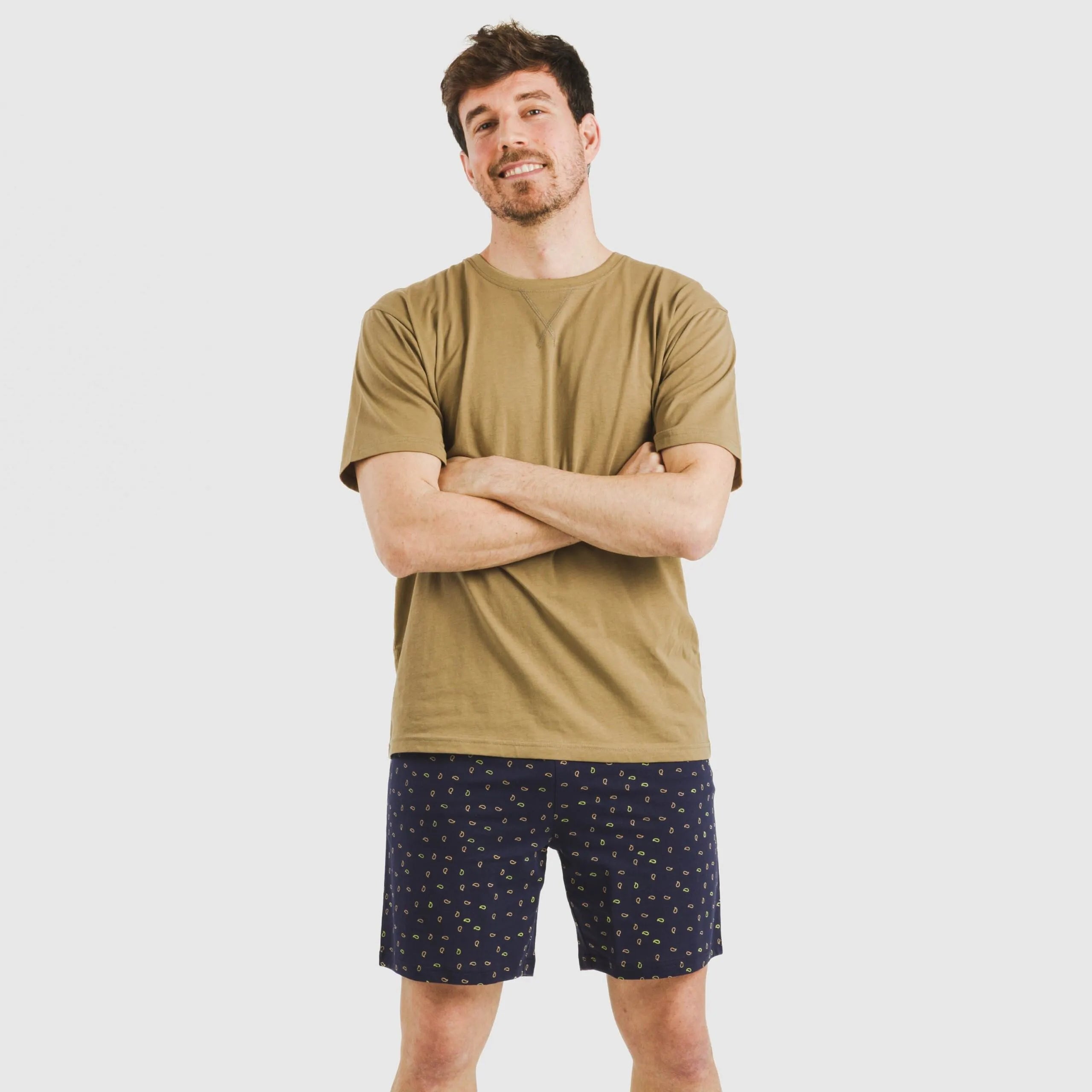 Pijama curto masculino Oggy de algodão, cáqui