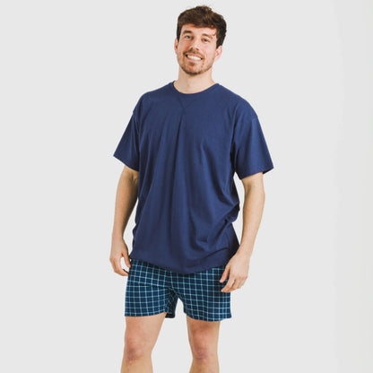 Pijama curto masculino de algodão, xadrez azul Edesia