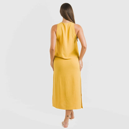 Vestido longo de alças finas em musselina de algodão lisa.