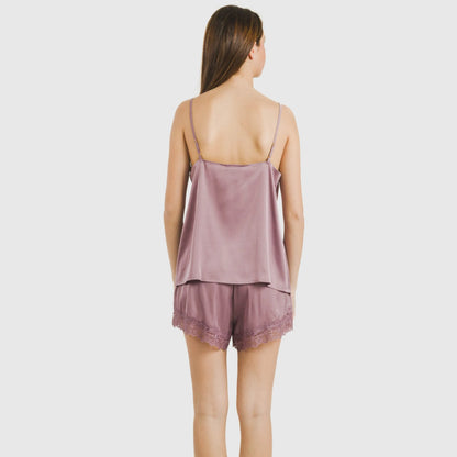 Pijama feminino de cetim com suspensórios, liso, sexta-feira