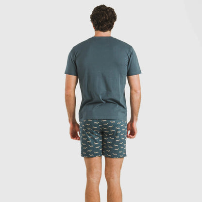 Pijama curto masculino Alexandro em algodão, cor verde-azulado