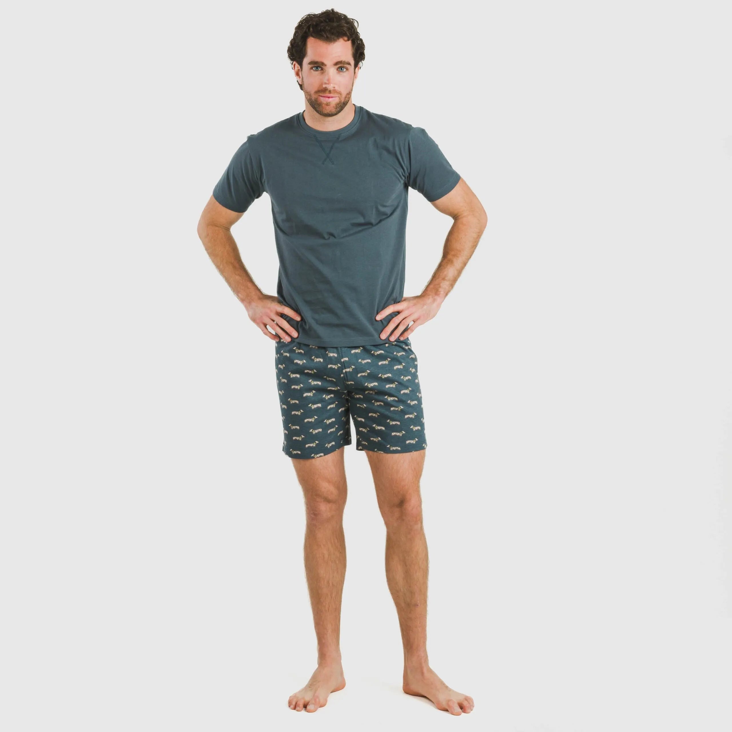 Pijama curto masculino Alexandro em algodão, cor verde-azulado