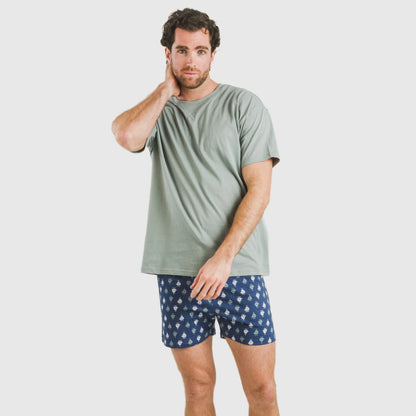 Pijama curto masculino Hawat em algodão, verde acinzentado