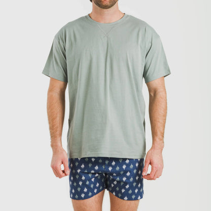 Pijama curto masculino Hawat em algodão, verde acinzentado