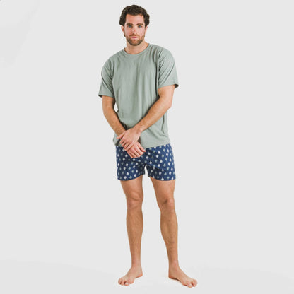 Pijama curto masculino Hawat em algodão, verde acinzentado