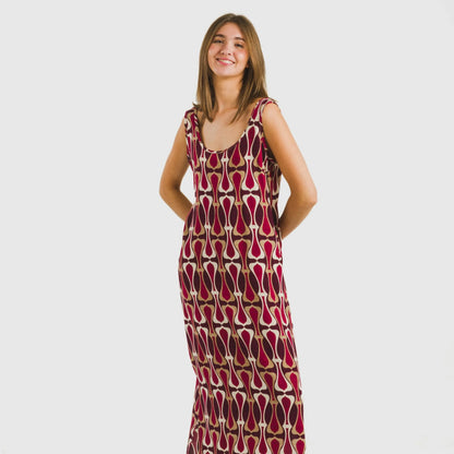 Vestido longo de viscose cor de vinho da Castelar