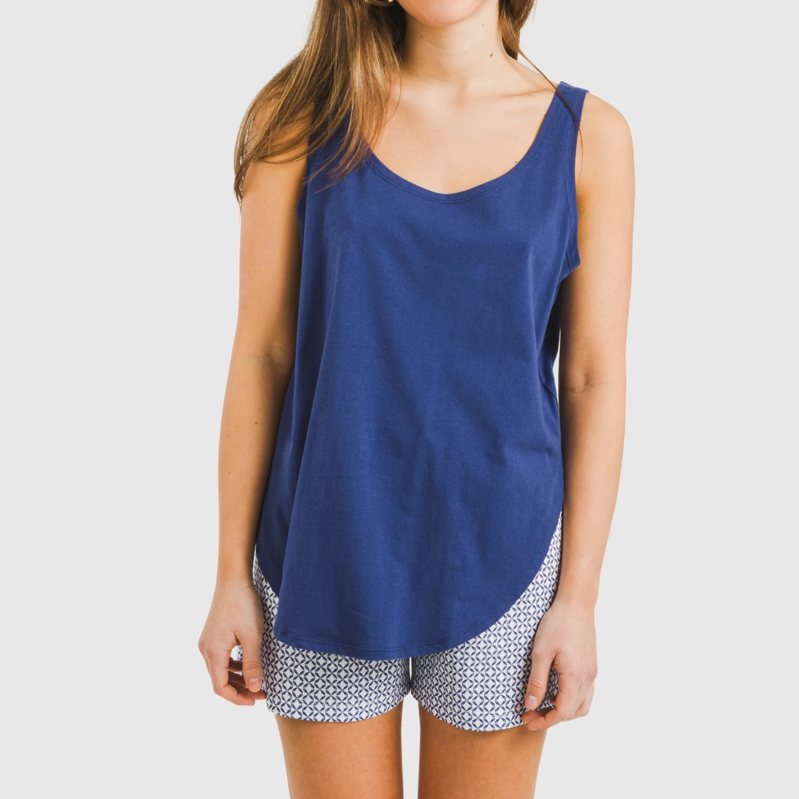 Pijama curto de algodão azul-marinho