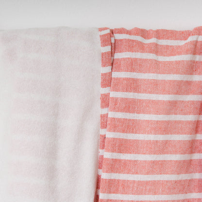 Conjunto de toalha pareô + bolsa de algodão listrada