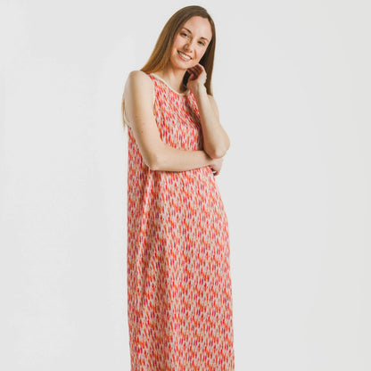 Vestido longo tomara que caia de cetim rosa-alaranjado da Aries