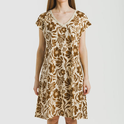 Vestido curto Alexis em crepe marrom com mangas fluidas.