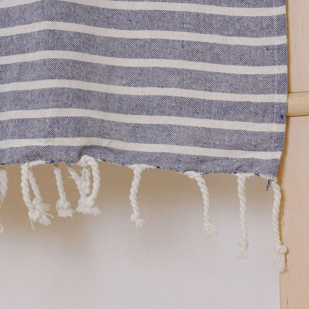 Conjunto de toalha pareô + bolsa de algodão listrada