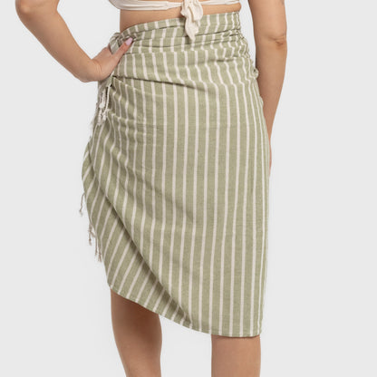 Conjunto de toalha pareô + bolsa de algodão listrada