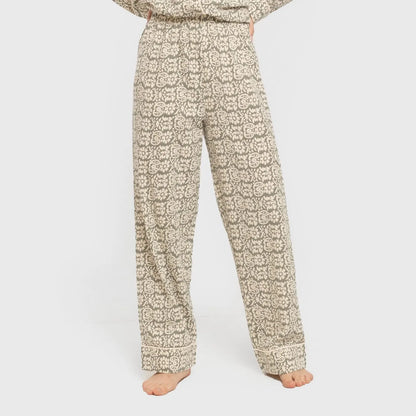 Pijama largo camisero algodón mujer Matilde verde caceria