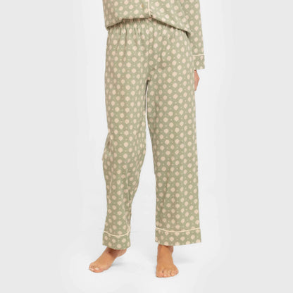 Pijama feminino Erati estilo camisa longa de algodão, verde estilo caça.