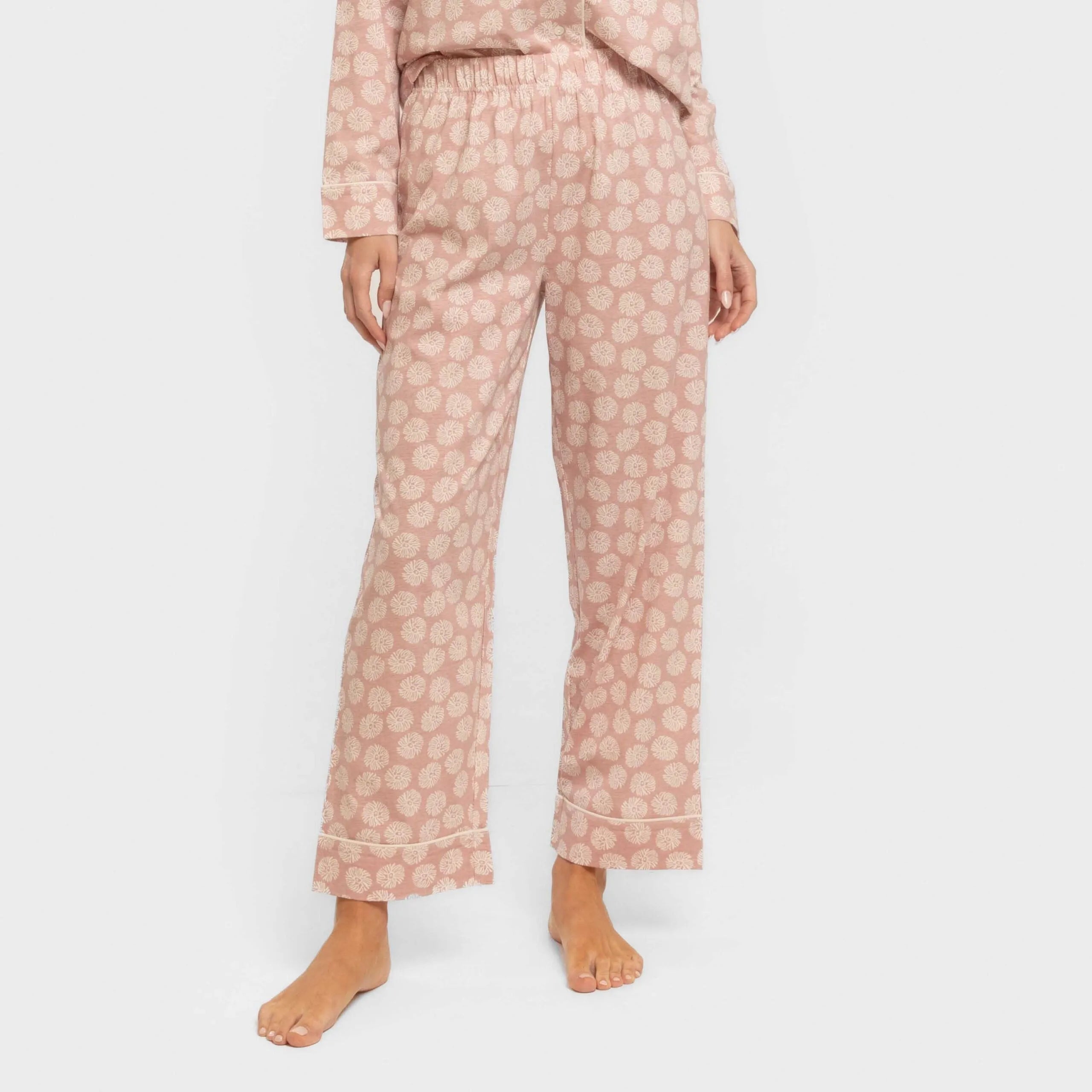 Pijama feminino longo estilo camisa de algodão, rosa Medusa