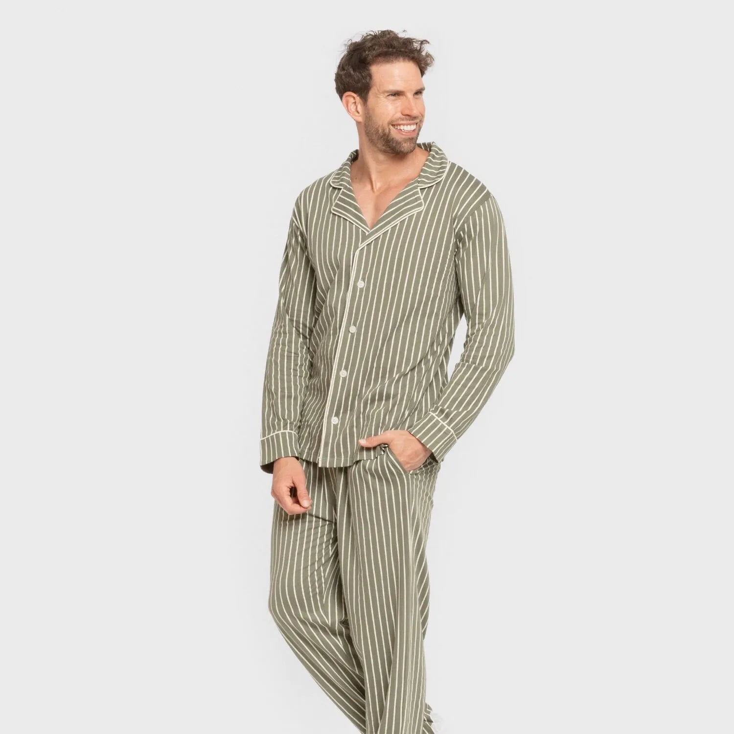 Pijama masculino longo de algodão estilo camisa, modelo caça John Green