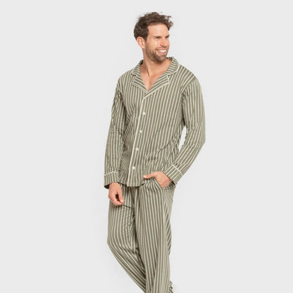 Pijama masculino longo de algodão estilo camisa, modelo caça John Green